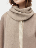 Unisex Organic Cashmere Fisherman Knit Scarf Warm Grey worn by model, detail view on white background