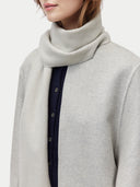 Unisex Pure Cashmere Warmth Woven Scarf Moonstruck worn by model, detail view on white background