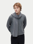 Unisex Cashmere Jersey Knit Scarf Dim Gray worn by model, detail view on white background