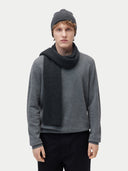 Unisex Cashmere Rib Knit Beanie Charcoal worn by model, front view on white background
