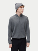Unisex Cashmere Rib Knit Beanie Dim Gray  worn by model, side view on white background

