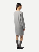 Women's Seamless Crewneck Cashmere Dress High Rise worn by model back view on white background