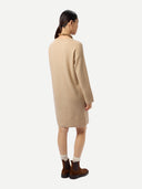 Women's Seamless Crewneck Cashmere Dress Beige worn by model back view on white background