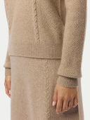 Women's Cropped Crewneck Cashmere Sweater Warm Grey worn by model, detail view on white background