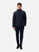 Men's CashmereTECH Jacket Navy Blazer worn by model, front view on white background