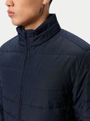 Men's CashmereTECH Jacket Navy Blazer worn by model, detail view on white background
