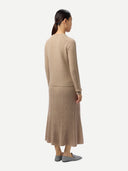 Women's Calf-Length Cashmere Skirt Warm Grey worn by model, back view on white background