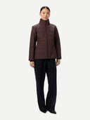 Women's CashmereTECH Jacket Vineyard Wine worn by model, front view on white background