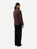 Women's CashmereTECH Jacket Vineyard Wine worn by model, back view on white background