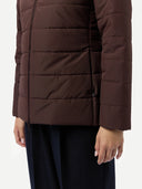 Women's CashmereTECH Jacket Vineyard Wine worn by model, detail view on white background