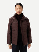 Women's CashmereTECH Jacket Vineyard Wine worn by model, detail view on white background