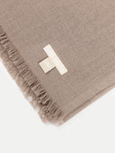 Organic Colour Cashmere Lightweight Woven Scarf Taupe detail view on white background