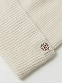 Unisex Cashmere Cashmere Rib Knit Beanie White  detail view on white background