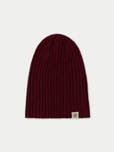 Unisex Cashmere Rib Knit Hat Tawny Port  detail view on white background