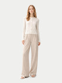 Women's Cashmere Silk Buttoned Cardigan Whisper White worn by model, front view on white background