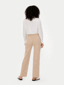 Women's Beige Cashmere Cashmere Pants worn by model, back view on white background
