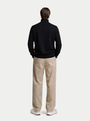 Men's Black  Half-Zip Cashmere Sweater worn by model, back view on white background