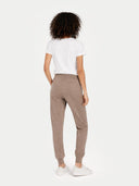 Women's Cashmere Cuffed Jogger Taupe   worn by model, back view on white background