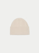 Ribbed Chunky Beanie Beige detail view on white background
