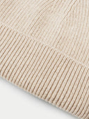 Ribbed Chunky Beanie Beige detail view on white background
