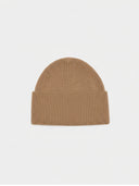Ribbed Chunky Beanie Taupe detail view on white background
