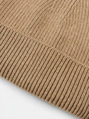 Ribbed Chunky Beanie Taupe detail view on white background
