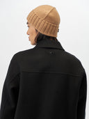 Unisex Cashmere Basic Beanie Almond worn by model, back view on white background