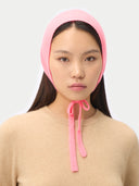Pink Cashmere Bonnet For Woman worn by model front view on white background