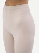 Women's Silk Cashmere Leggings Whisper White  worn by model, detail view on white background
