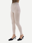 Women's Silk Cashmere Leggings Whisper White  worn by model, detail view on white background