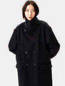 Women wearing Cashmere Trench Coat Black on a white background