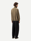 Unisex High-Neck Cashmere Sweater Aloe worn by model, back view, on white background