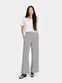 Women's Wide-Leg Cashmere Pants High Rise  worn by model, front view on white background
