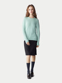 Women's Seledan Cashmere Crew Neck Sweater worn by model, front view on white background.