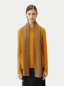 Unisex Cashmere Fishermen Knit Scarf Almond worn by model, detail view on white background