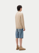 Men's Warm Grey Cashmere Full Zip Cardigan worn by model, back view on white background