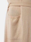 Organic Colour Men's Cashmere Robe Beige worn by model, detail view on white background
