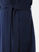 Women's Cashmere Long Robe Navy  worn by model, detail view on white background
