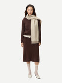Women's Cropped Crewneck Cashmere Sweater Deep Mahogany worn by model, front view on white background