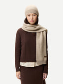 Waffle Knit Cashmere Hat Warm Grey worn by model front view on white background