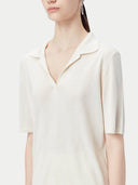 Women's Silk Cashmere Polo Shirt Whisper White - Gobi Cashmere