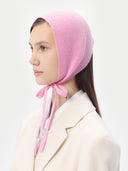 Women's Cashmere Mohair Bonnet Pink Frosting worn by model, side view on white background