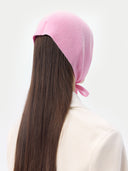 Women's Cashmere Mohair Bonnet Pink Frosting worn by model, back view on white background