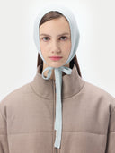 Women's Cashmere Mohair Bonnet Glasie worn by model, detail view on white background
