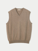 Men's Taupe  Cashmere Vest detail view on white background