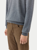 Men's  Dim Gray Half-Zip Cashmere Sweater worn by model, detail view on white background