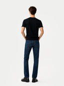 Men's Silk Cashmere Crew Neck T-Shirt Black worn by model, back view on white background