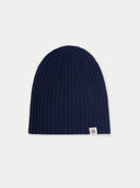 Unisex Cashmere Rib Knit Hat Peacoat detail view on white background