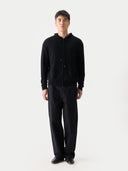 Men's Zip-Up Cashmere Hoodie Black worn by model, front view on white background