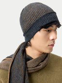 Cashmere Reversible Scarf Charcoal worn by model, detail view on white background
